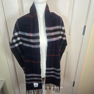 Burberry Navy and Red Checkered Scarf